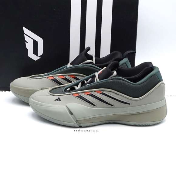 NEW adidas Dame 9 Basketball Shoes Men's JI1939 Silver Pebble/Legend Ivy/Orange - Picture 1 of 13